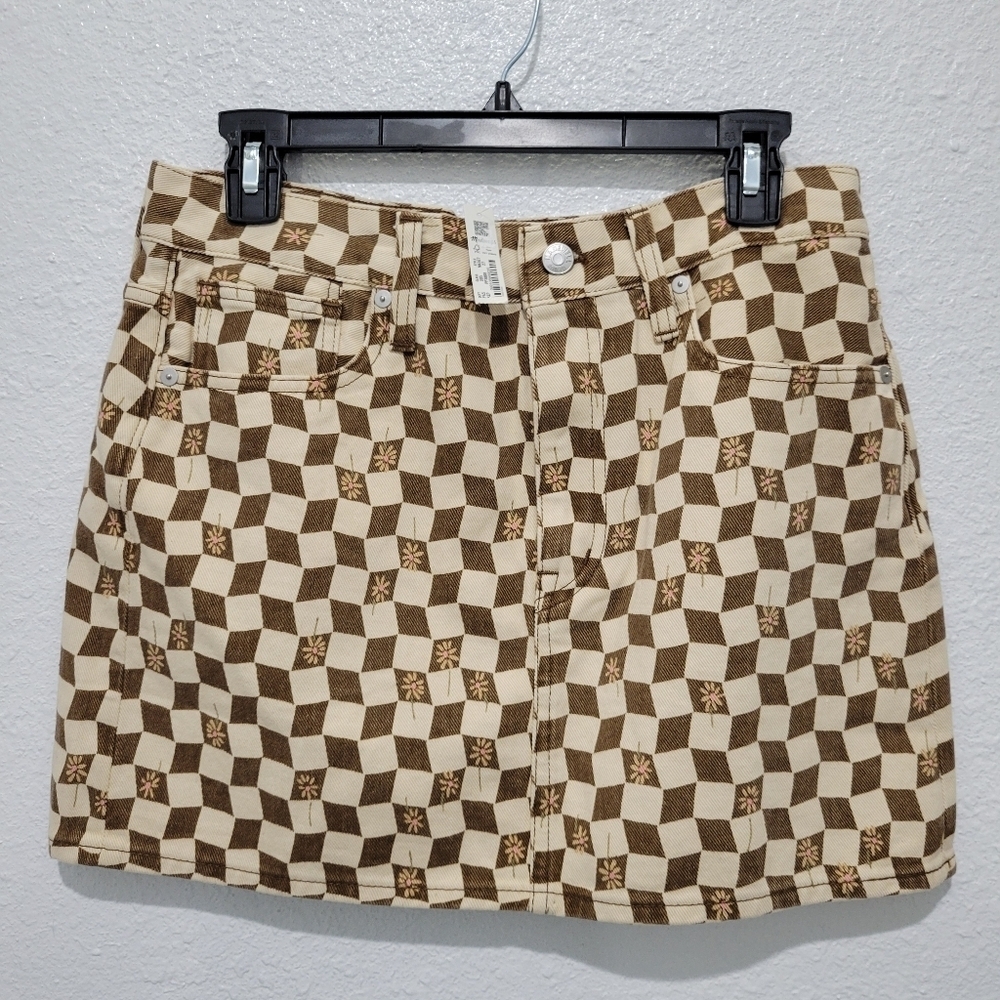 Madewell Denim Mini Skirt Geo Daisy Waist 25 NWT